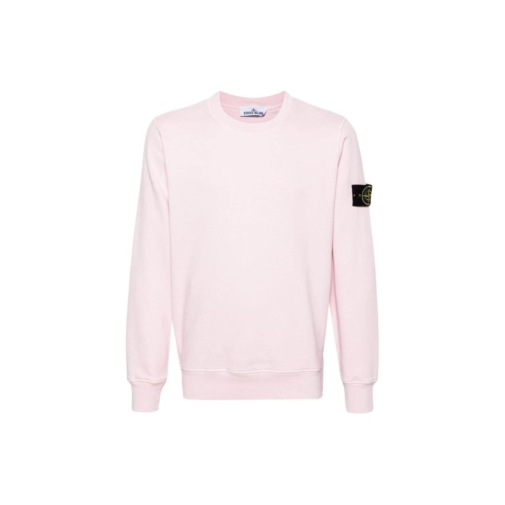 STONE ISLAND Classic Badge Solid Color Crew Neck Long Sleeve Sweatshirt Unisex Sweatshirt Light-Pink 801563051-V0080