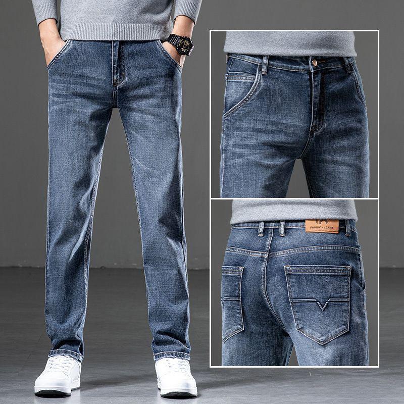 New Arrivals Jeans Men Quality Brand Business Casual Male Denim Pants Straight Slim Fit Dark Blue Men Plus Size