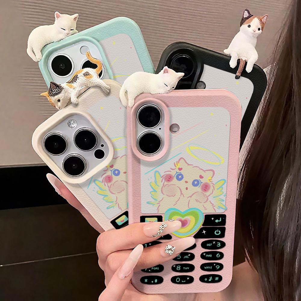 3D Чехол для телефона для iPhone 11 13 17 Pro Max 17 Air Case iPhone 13 15 16 Pro Max 12 14 Pro Max 14 15 Plus Милый 3D Котенок Мультяшный Кожаный