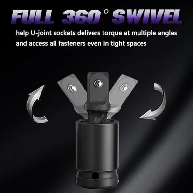 Набор адаптеров-карданных шарниров 360° для пневматического и электрического ударного гайковерта, с удлинителями 1/4" 3/8" 1/2"