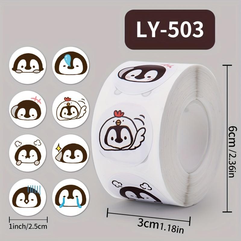 Cute Cartoon Penguin Sticker, Round Seal Sticker, 500 Sheet/roll Self-adhesive Label Kids Roll Sticker, Can Be Used for Packing Decoration