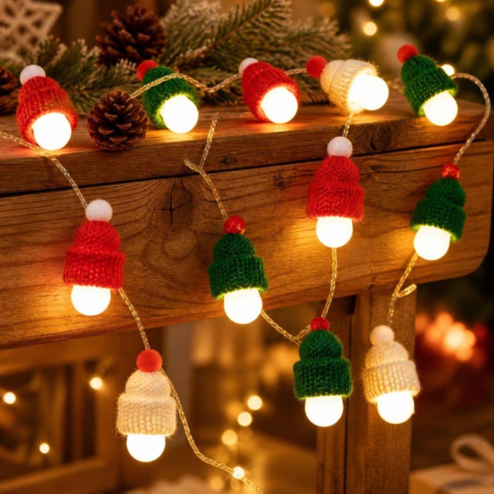 Warm Glow LED Christmas Tree Ornament Lights Knit Hat Shaped Lights  Birthday Parties
