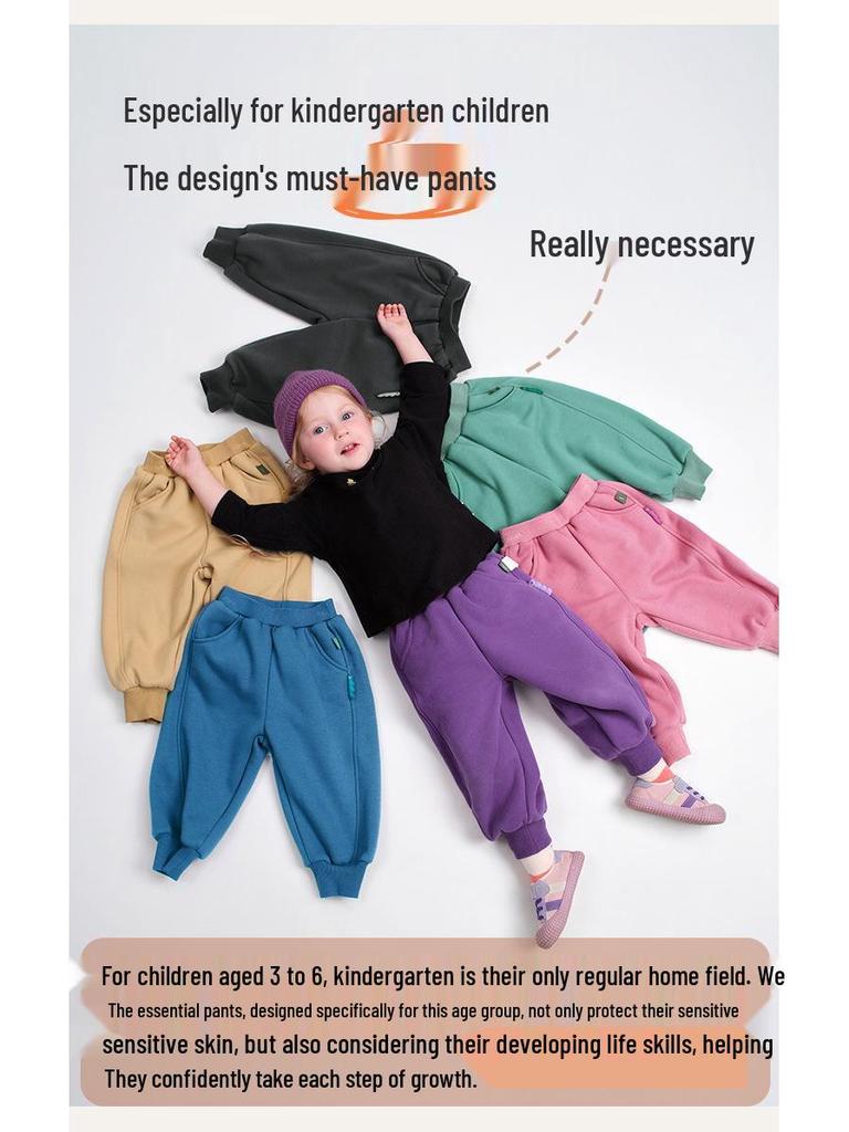 Детские мультяшные повседневные брюки на флисовой подкладке, Коллекция Зима 2025 - Многоцветные, Универсальные для мальчиков и девочек