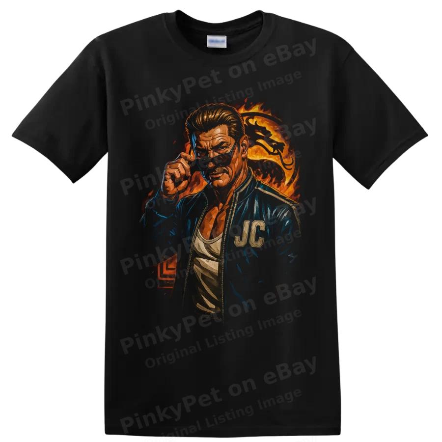 Johnny Cage T Shirt Fiery Portrait Martial Arts Fighter Graphic Tee Gamer Gift