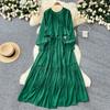 Oneck Elegant Ruffle Asymmetrical Vintage Chic Long Sleeve Spliced Laceup Dresses French Evening High Street Autumn Clothing