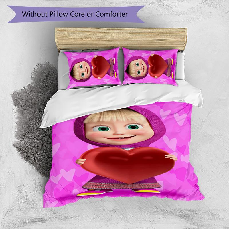 Msha and Bear 3pcs Bedding Set Duvet Cover Closure Includes 1 Duvet Cover & 2 Pillowcases for All Seasons Bedroom Home Dorm Decor