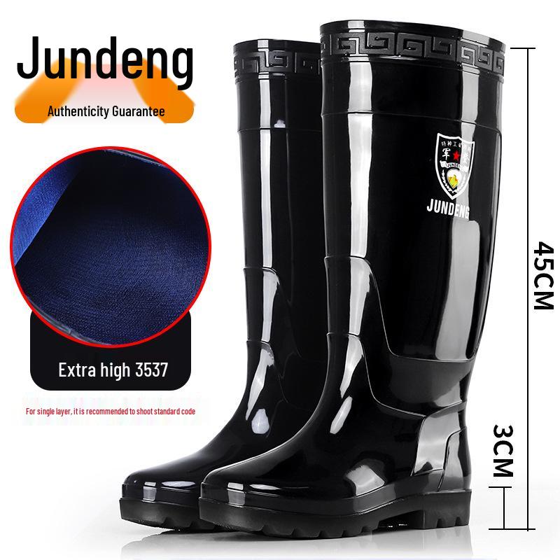 3537 Black 45CM Men's Extra High Rain Boots - Waterproof PVC Work Footwear for Construction Safety