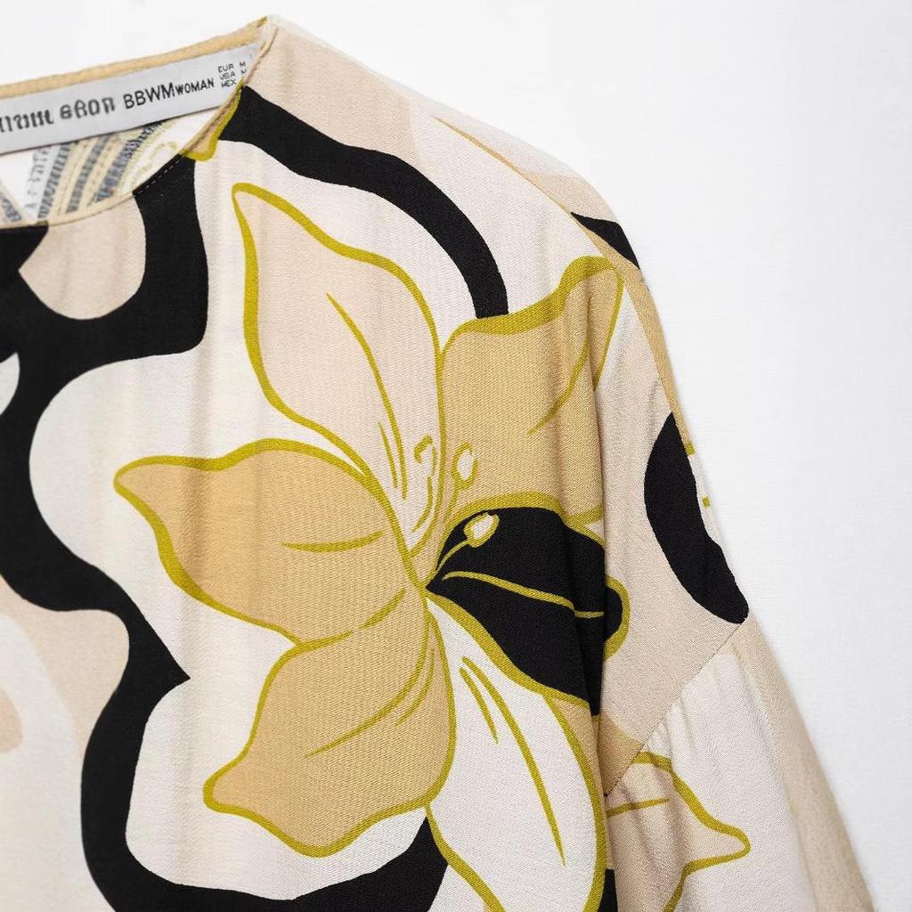 Летний ретро комплект из рубашки с длинным рукавом и брюк с широкими штанинами с гавайским принтом в европейско-американском стиле