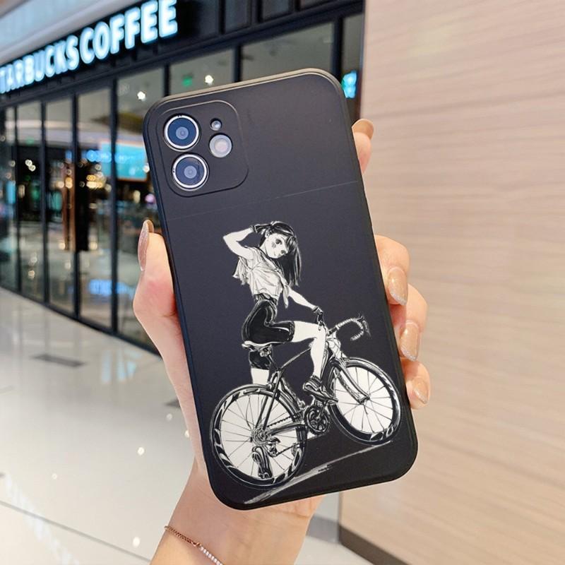 Чехол для телефона с изображением велосипедной девушки для IPhone 14 11 12 13 Pro Max X XR XSMax 6 6S 7 8 Plus SE 2022, мягкий квадратный цветной чехол для телефона