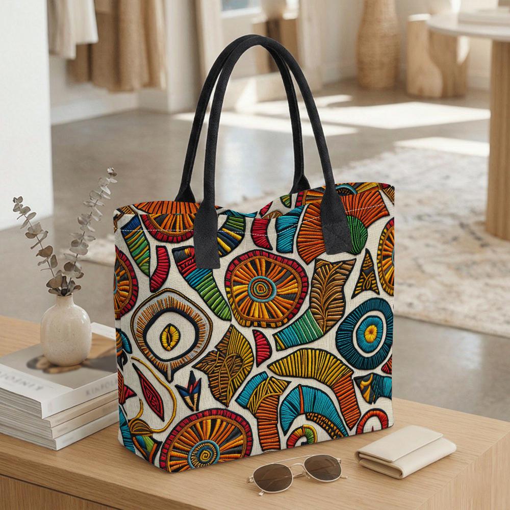 Bohemian Embroidered Pattern Tote Bag Large Capacity Daily Casual Shoulder Bag for Women