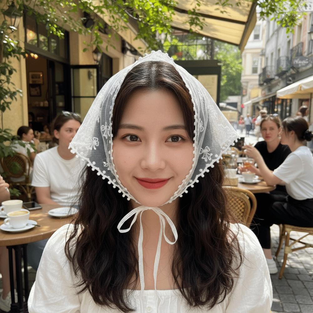 Floral Lace Hair Scarf White Triangle Scarf Countryside Headscarf Women Accessories