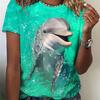 Vibrant Dolphin Print Crew Neck T-Shirt - Women's Casual Short Sleeve Tee for Spring & Summer - Soft, Breathable, Relaxed Fit Clothing for Ladies