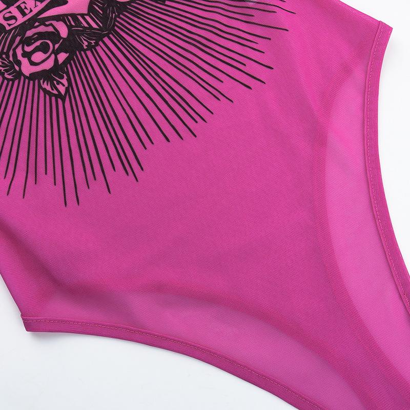 Европейский и американский хип-хоп напечатанный пикантный девчачий сексуальный базовый нерегулярный перспективный ажурный дизайн смысл женский комбинезон с длинными рукавами