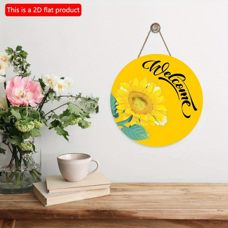 2D плоский 20*20 см 1 шт. деревенский желтый подсолнух принт приветственный настенный потрясающий подвесной декор, весенне-летний стиль высокое качество круглые деревянные художественные таблички знак