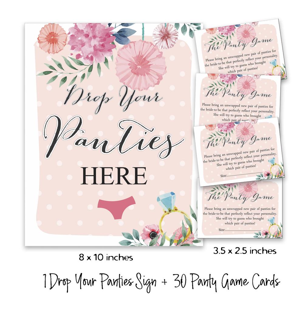 Inkdotpot Girls Night Out Bachelorette Party Panty Game Floral Bridal Shower Game 1 SignA    30 Size CardsA  Light