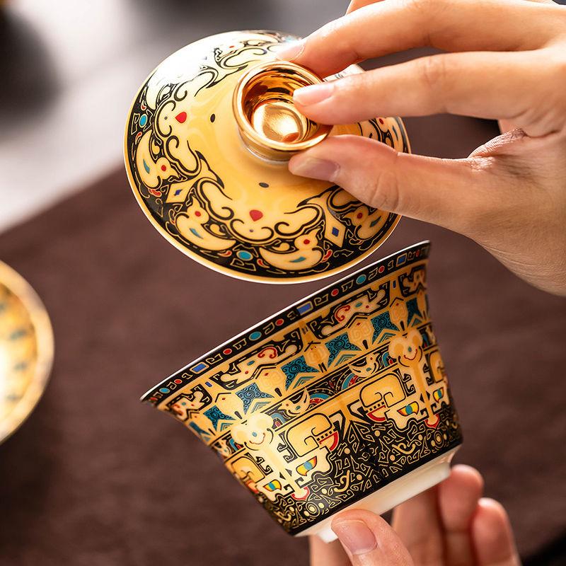 Гайвань с парящей крышкой 360° – Нефритовый фарфор, трехкомпонентная китайская чайная чашка для заваривания гунфу