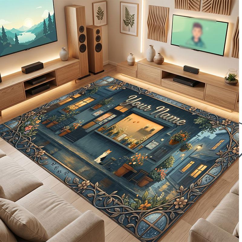 Decorative Artwork Theme Crystal Velvet Floor Rug Personalized Custom Name Text Warm Carpet Home Decoration