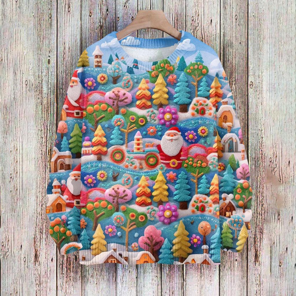 Рождественские толстовки для женщин Вязаный свитер Милая рубашка Осенний свитер с круглым вырезом Топы