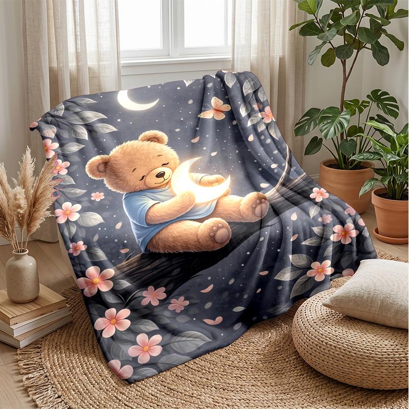 Teddy Bear Hearts Pattern Theme blanket Lightweight Warm Flannel Blanket Decorative Throw Blanket for Home Decoration