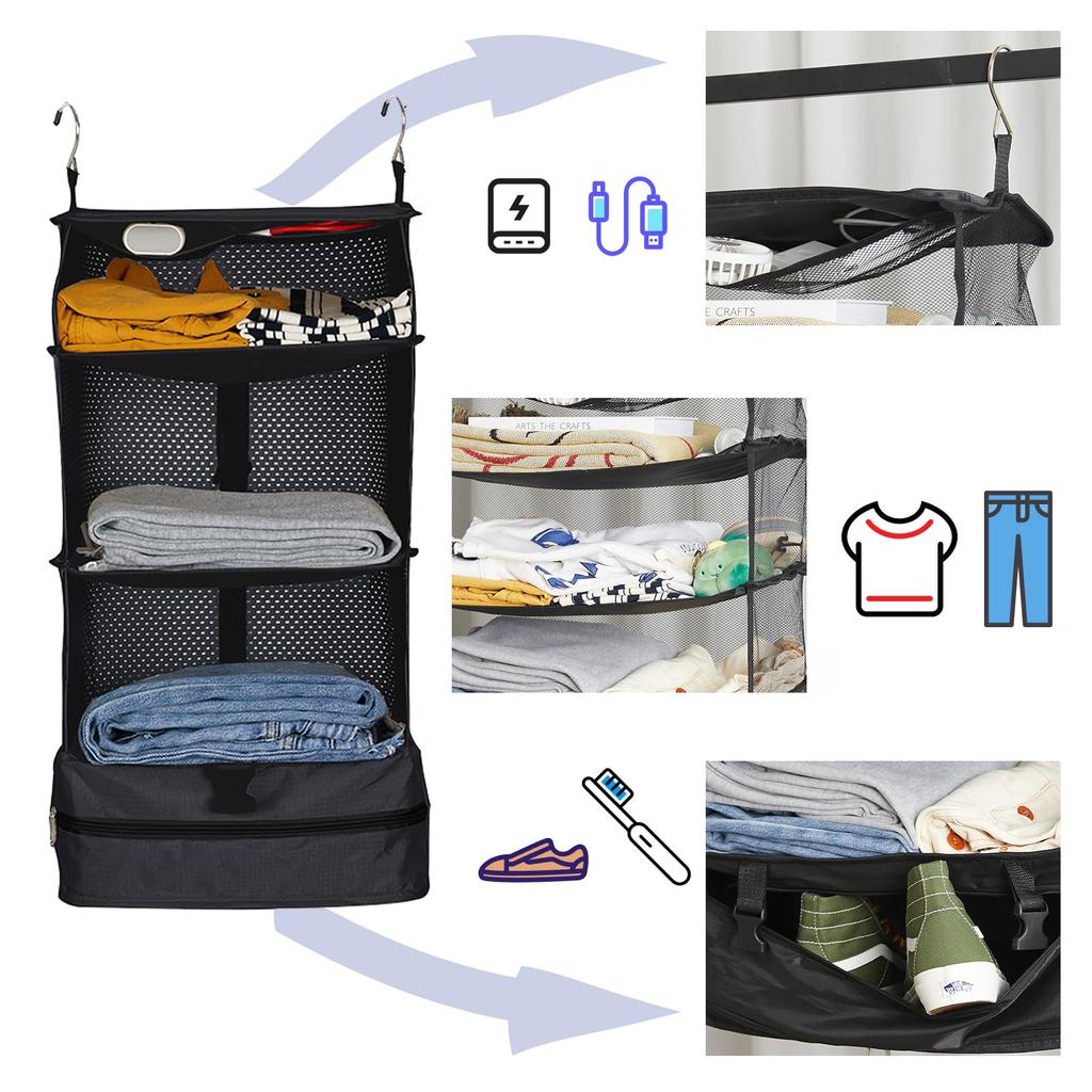 YRCBEHFU Подвесной шкаф для хранения вещей, 4 яруса, дорожная внутренняя сумка, большая вместимость, вешалка для одежды, для путешествий, простая установка, экономия места, складная [водонепроницаемая]