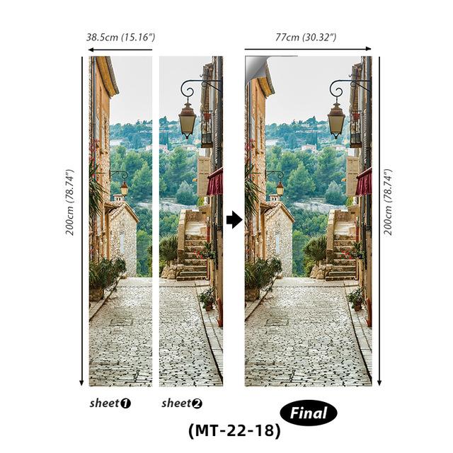 PVC Full Door Stickers Wall Decoration Bedroom Kids Room Cartoon 3D Wallpaper Abstract Line Wardrobe Home Renovation Art Murals