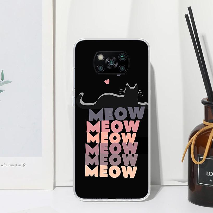 Anime Cute Black Cat Meow Phone Case For Xiaomi Poco X7 X6 X5 M7 M8 Pro F7 Ultra Redmi 15C 15 13C 13 12C 12 10 10C 10A Art Funda