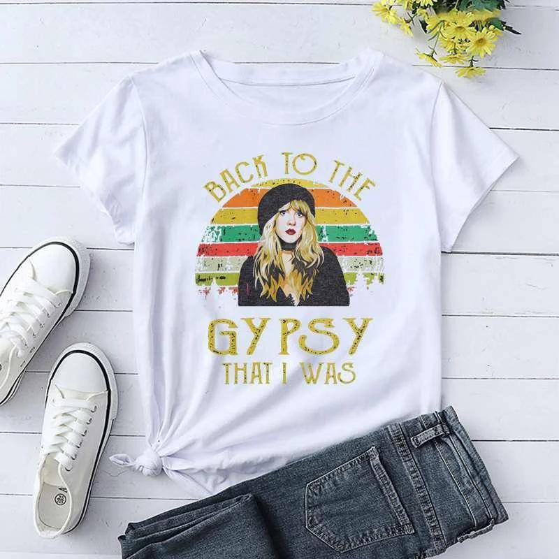 Горячие футболки с принтом Back To The Gypsy That I Was для женщин, летние футболки с коротким рукавом, повседневные летние женские топы с круглым вырезом