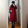 Красное шерстяное пальто для женской осени и зимы, новое корейское шерстяное пальто средней длины
