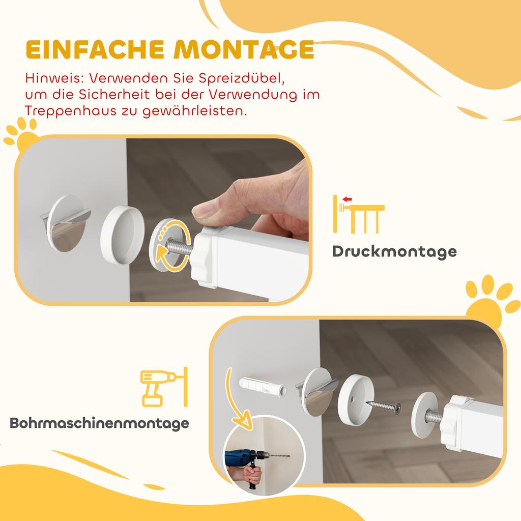 Stair Safety Gate, Barrier Gate without Drilling, with Automatic Closing, for Kids, Kitchen, Stairs, 76-80 x 76 cm, White