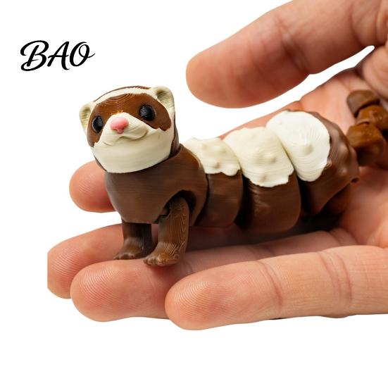 Healing Animal Figurine 3D Printed Articulated Ferret Toy, Flexible Jointed Fidget Figurine, Cute Interactive Toy PLA Desktop Ornament & Car