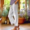 Женские свободные повседневные брюки-джоггеры из хлопка и льна с эластичной резинкой на талии, женские зауженные брюки-капри с завязками и карманами