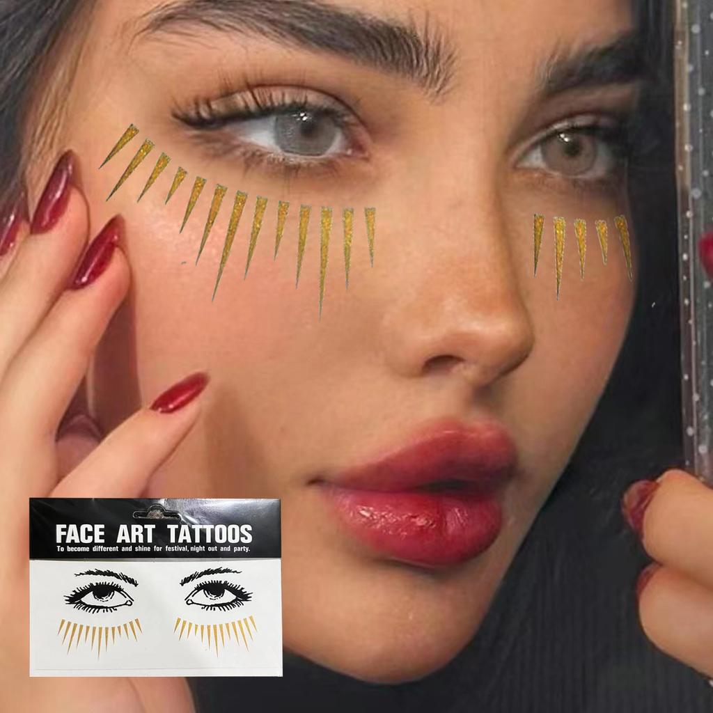 Gold Glitter Tattoo Stickers for Face Makeup Metallic Moon Stars Waterproof Temporary Freckle Tattoos for Women Eyebrow Party