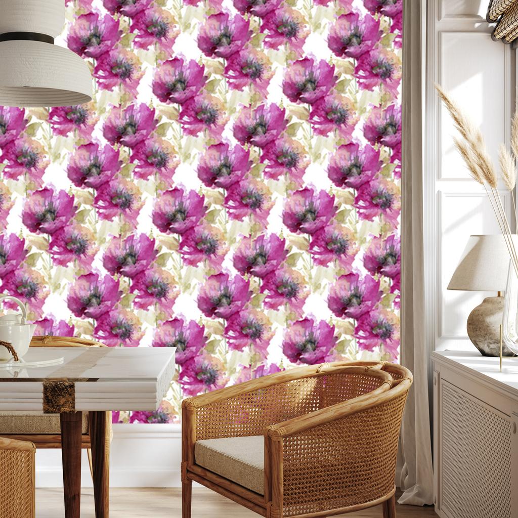 Watercolor Poppies Wallpaper for Living Room and Bedroom 50x1000