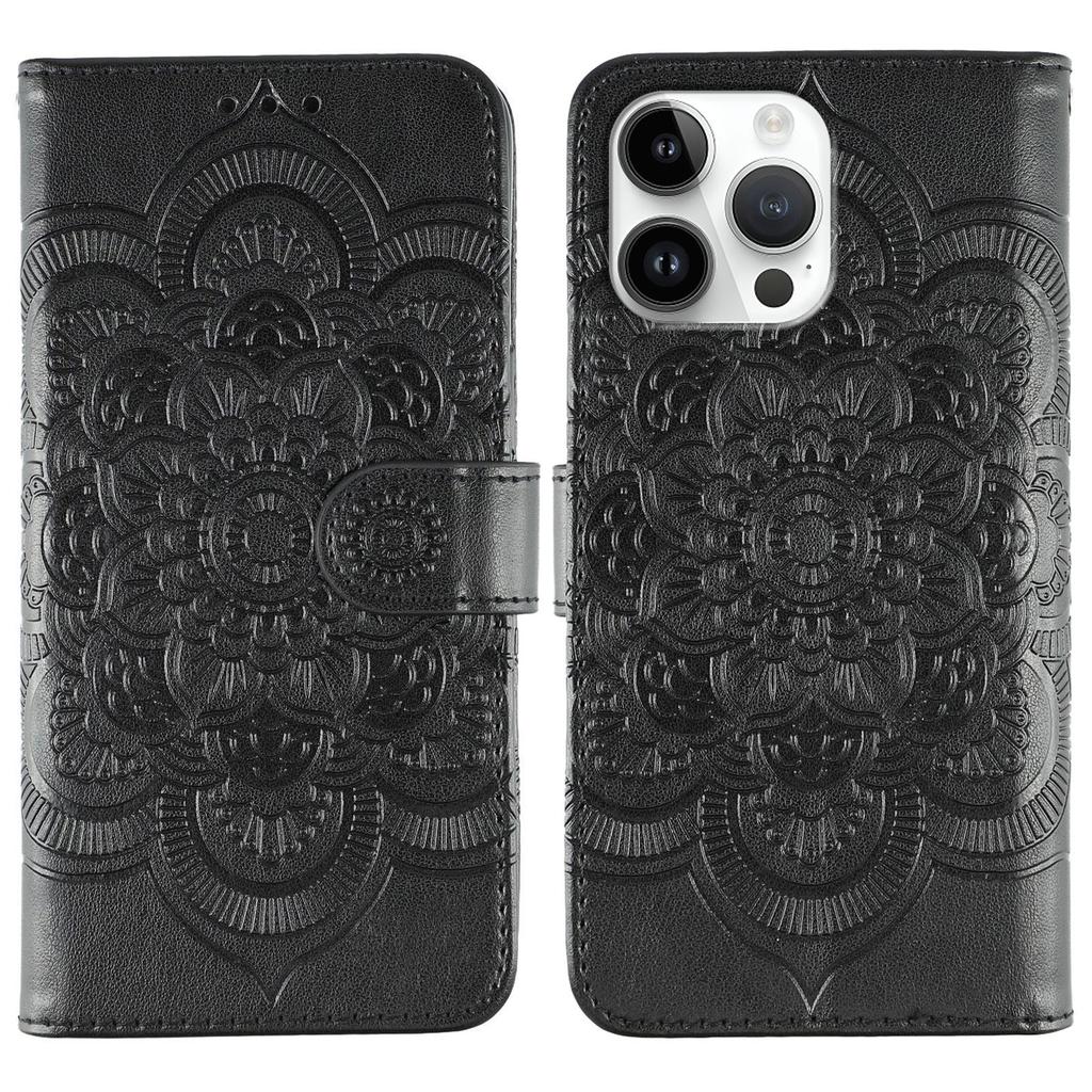 For iPhone 14 Pro Max Case PU Leather Mandala Imprinted Design Wallet Phone Cover