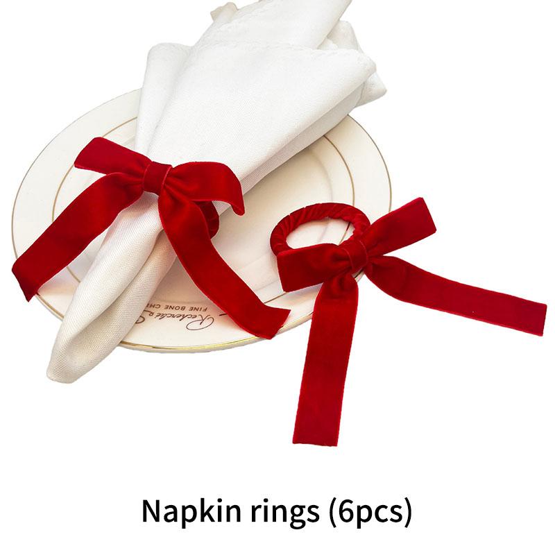 6pcs Festival Banquet Wedding Napkin Rings Luxury Velvet Bow Pearl Table Decoration Restaurant Decoration Tableware Accessories