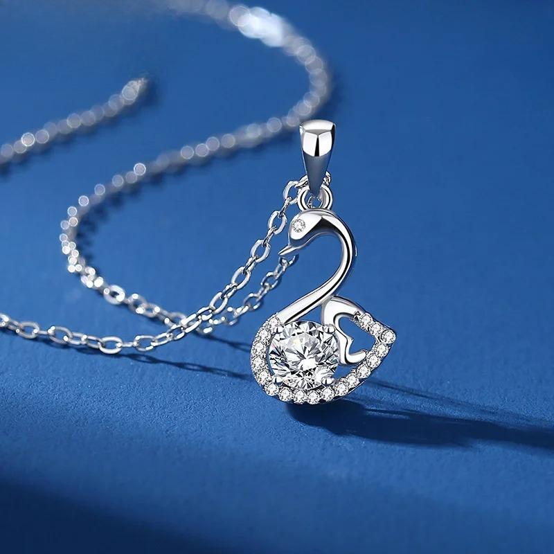 Pass Diamond Test Real Moissanite Swan Necklace Certification Silver Woman Wedding Necklace Premium Jewelry