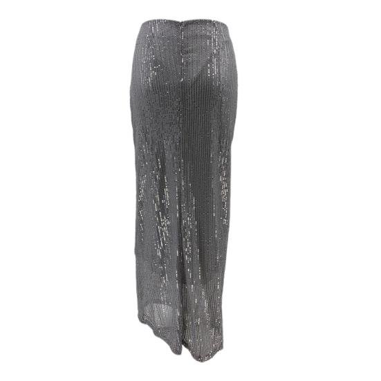 Maxi Skirt High Waist Solid Color Long Skirt with Shiny Sequin Decoration Home Commuting Street Leg-lengthening Skirt