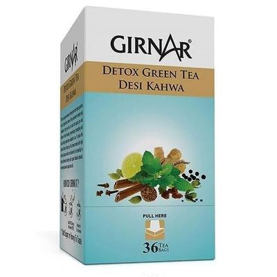 Зеленый чай Girnar Detox - Desi Kahwa | 36 чайных пакетиков в каждой упаковке | Упаковка из 4 штук + зеленый Ilayachi 25 г