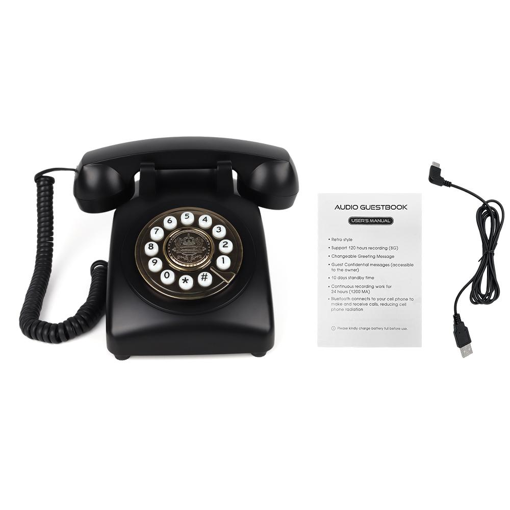 Audio Message Book Voice Record Vintage Telephone Recorder with Wireless BT Function Wedding Phone C