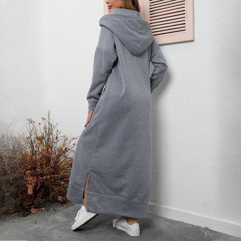 GMXIA Осенне-зимнее свободное трикотажное длинное платье большого размера с капюшоном, толстовка с подкладкой, повседневные модные платья, платья с большими карманами