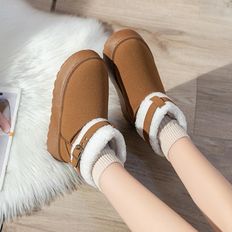 European and American Design Snow Boots for Women's 2024 Winter New Thick Soled Raised Suede Collar Warm Short Cotton Boots Traf