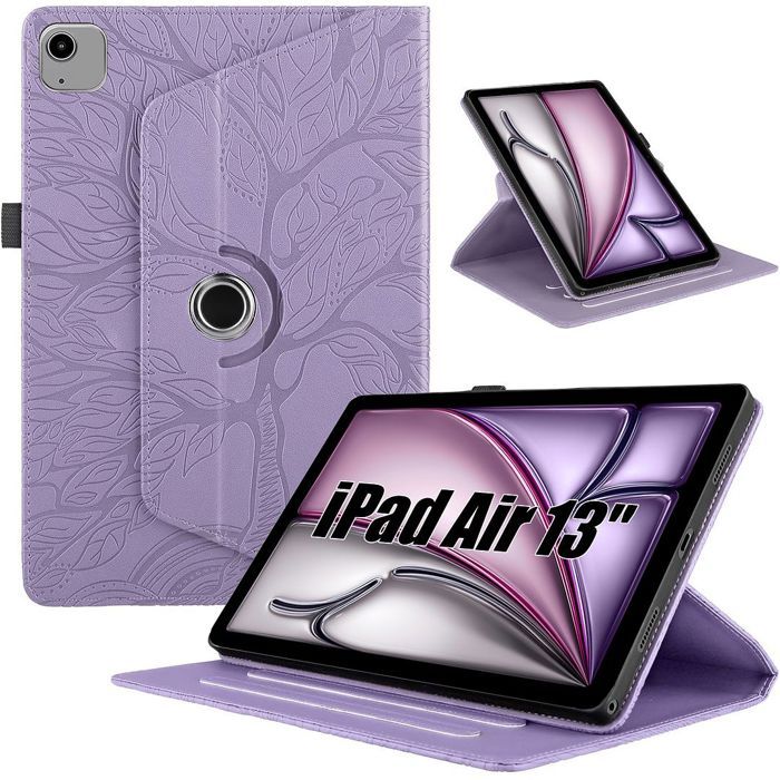 Coque pour iPad Air 13 Pouces (M4/M3/M2 2026/2025/2024) Etui Rotatif Synthécuir Violet Motif Arbre