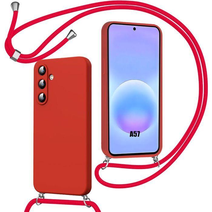 Coque pour Samsung Galaxy A57 5G, Protection Souple Anti-Rayure Silicone avec Cordon Rouge