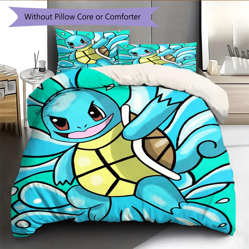 Squirtle Cartoon Pattern Bedding Home Decoration Birthday Gift (1 * duvet cover + 2 * pillowcase, without core)