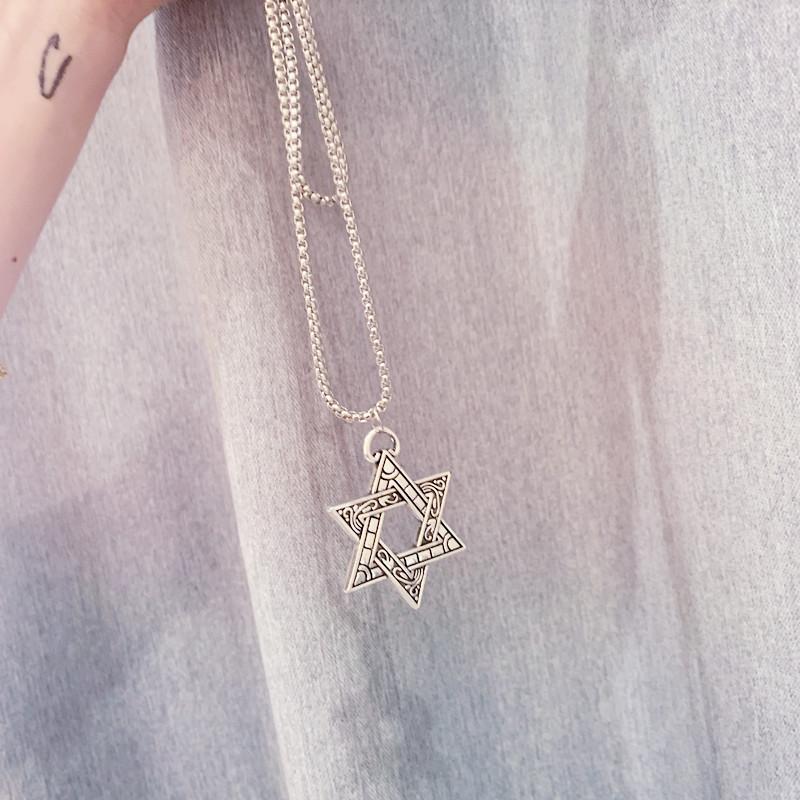 Шестиконечная звезда Давида, кулон, ожерелье, двустороннее ретро, ​​титановая сталь, ювелирные изделия в стиле панк для мужчин и мальчиков