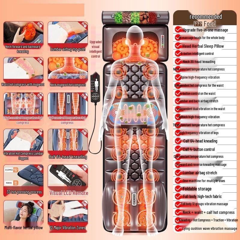 Многофункциональная массажная накладка для кресла с подогревом: Полный массаж с разминанием для шейного и поясничного отделов позвоночника