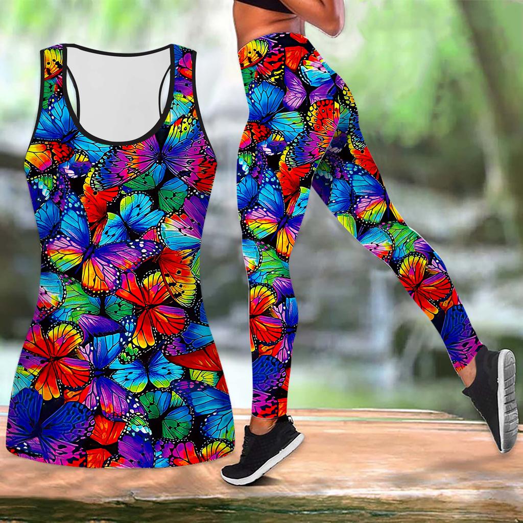 Длинный хвост бабочка принт йога костюм для женщин модные леггинсы для тренировок фитнес спорт повседневный комплект для йоги спортивный костюм