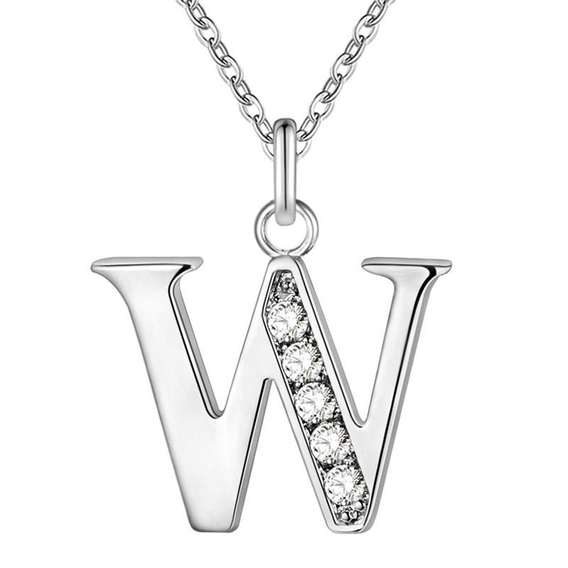 Simple Shiny Zircon 26 English Letters Pendant Women Men Thin Necklaces Jewelry MIT
