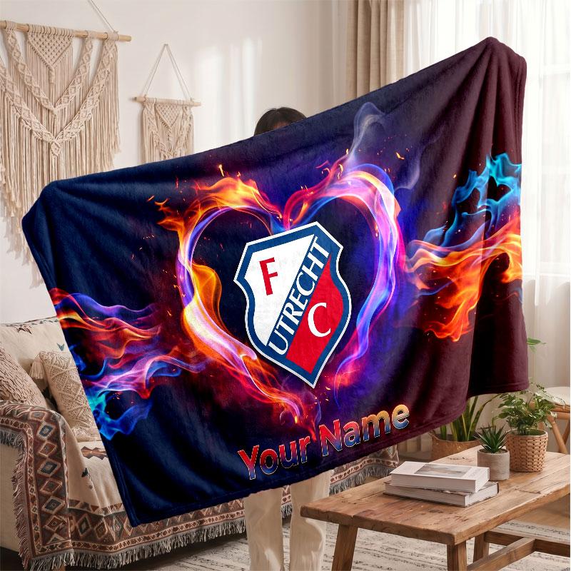 FC Utrecht Personalized Fleece Blanket With Football Logo, Custom Name Text Soft Warm Home Throw Blanket