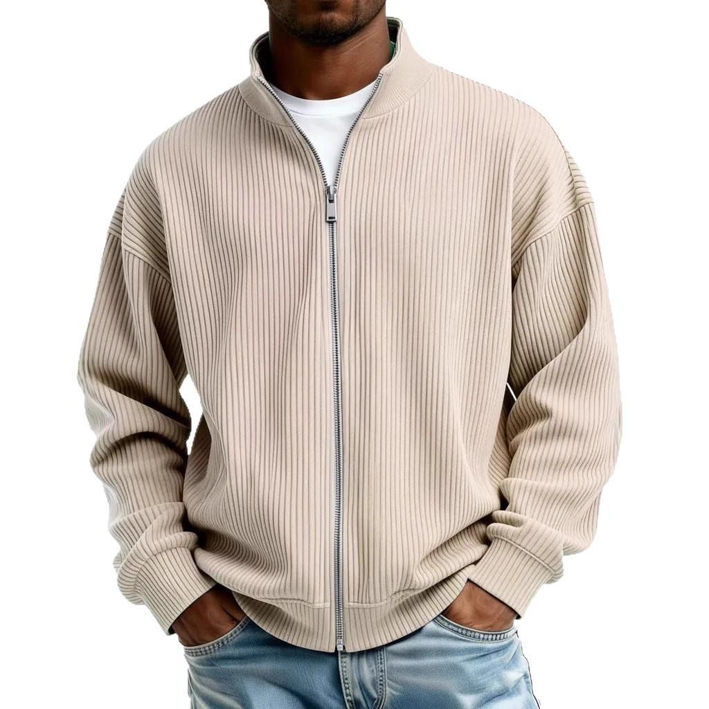 Men's Full Zip Hoodie Jacket Half Zip High Collar Chunky Knit Pullover Casual Warm Outerwear Fall Winter